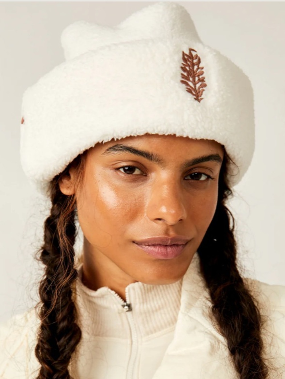 Free People Cream Sherpa Back Roads Beanie NWT